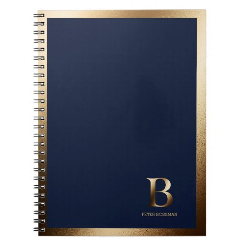 Simple Gold Monogram  Navy Blue Notebook