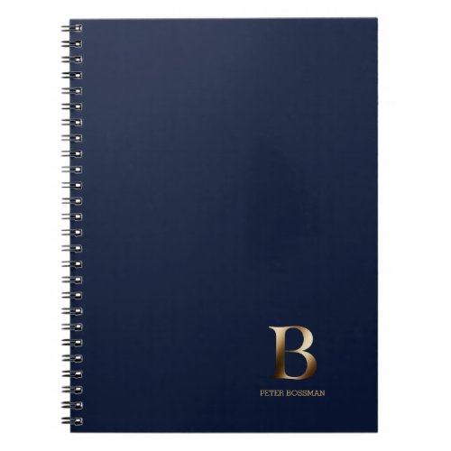 Simple Gold Monogram  Navy Blue Notebook