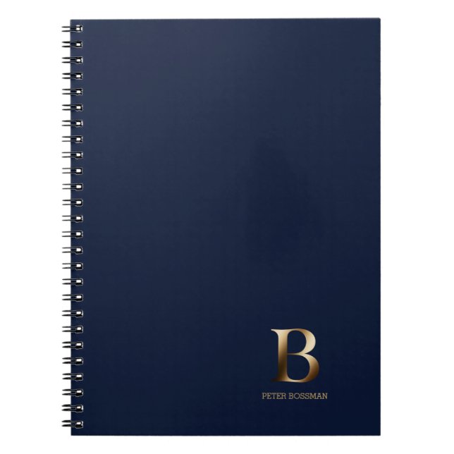 Simple Gold Monogram | Navy Blue Notebook (Front)