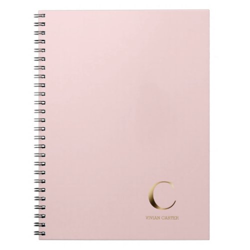 Simple Gold Monogram  Pink Notebook