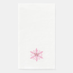 Simple Gold Monogram Pink Watercolor Snowflake Paper Guest Towels