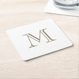 Simple Gold Monogram Square Paper Coaster