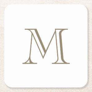Simple Gold Monogram  Square Paper Coaster
