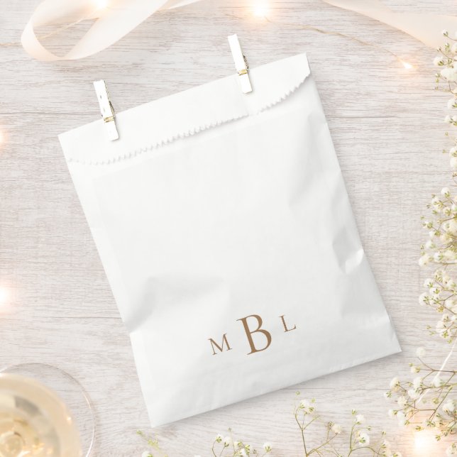 Simple Gold Monogram White Elegant Favor Bag (Clipped)