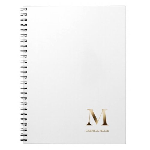 Simple Gold Monogram  White Notebook