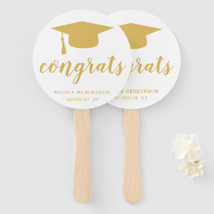 Simple Gold Mortar Board Elegant Graduation Hand Fan