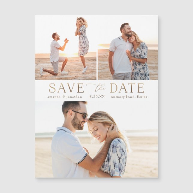 Simple Gold Multiple Photo Save the Date (Front)