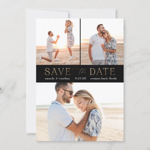 Simple Gold Multiple Photo Save the Date Invitation