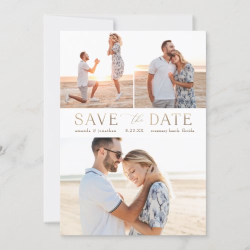Simple Gold Multiple Photo Save the Date Invitation