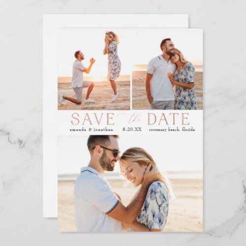 Simple Gold Multiple Photo Save the Date Real Foil Invitation