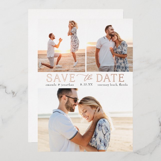 Simple Gold Multiple Photo Save the Date Real Foil Invitation (Front/Back)