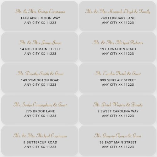 Simple Gold Name Wedding Guest Address Labels