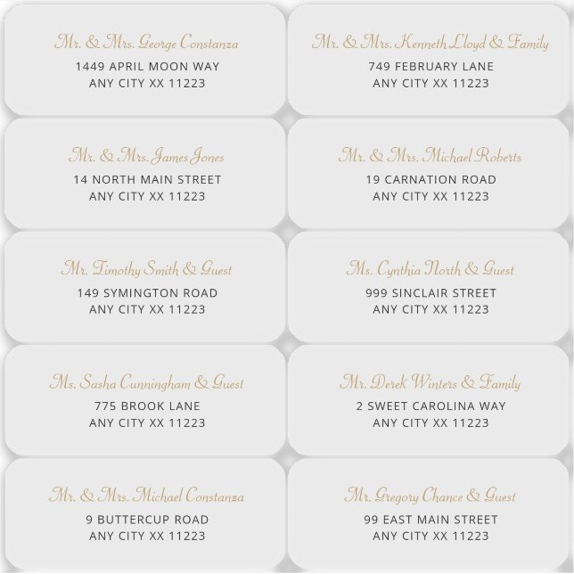 Simple Gold Name Wedding Guest Address Labels (Front)