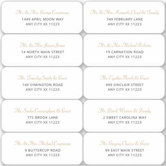 Simple Gold Name Wedding Guest Address Labels