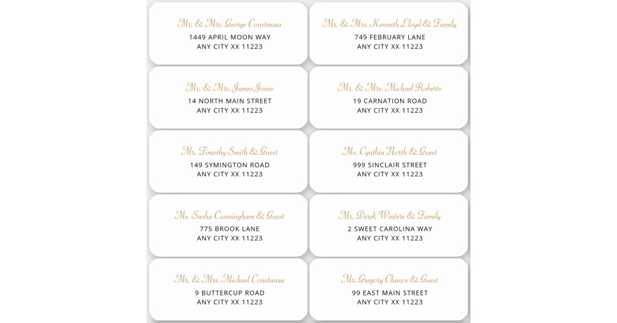 Simple Gold Name Wedding Guest Address Labels Zazzle com