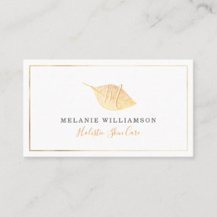 Simple Gold Natural Pressed Leaf Monogram Business Card