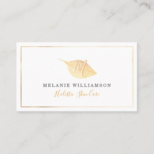 Simple Gold Natural Pressed Leaf Monogram Business Card