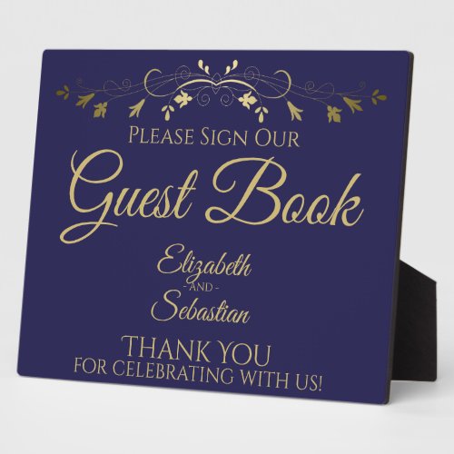 Simple Gold Navy Blue Please Sign Guest Book Sign Plaque