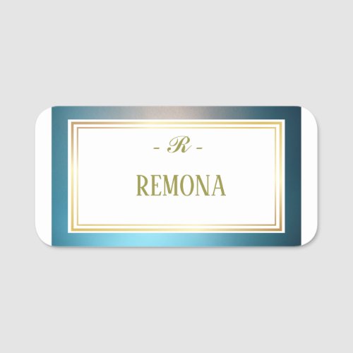 simple gold navy blue typographic name tag
