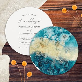 Simple Gold Navy Blue Unique Watercolor Wedding