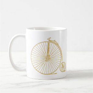 Simple Gold Old Fashioned Unicycle Line Drawing Coffee Mug