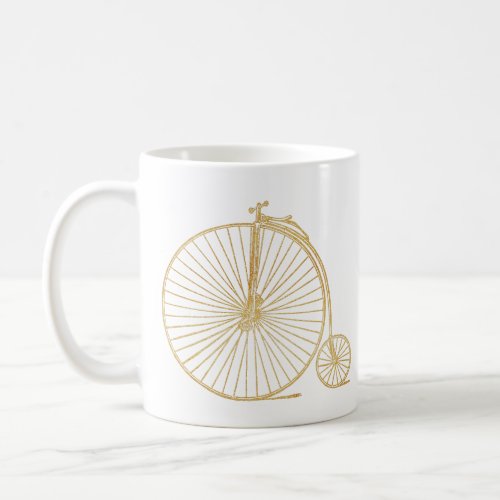 Simple Gold Old Fashioned Unicycle Line Drawing Coffee Mug