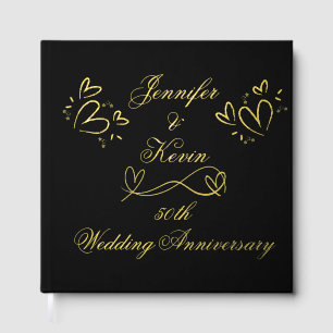 Simple Gold on Black 50th Wedding Anniversary Foil Guest Book