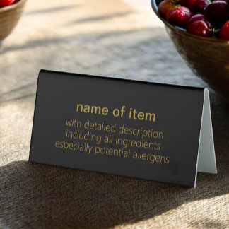 Simple Gold on Black Buffet Item Description Menu Table Tent