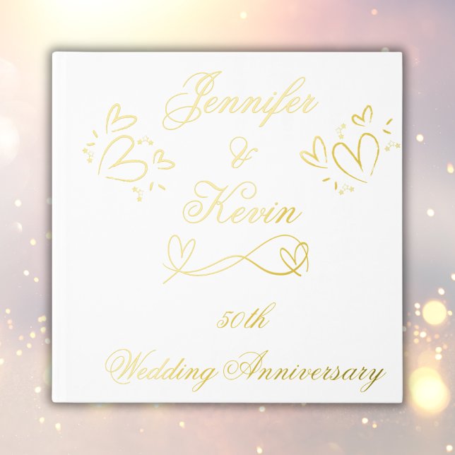 Simple Gold on White 50th Wedding Anniversary | Foil Guest Book (Creator Uploaded)