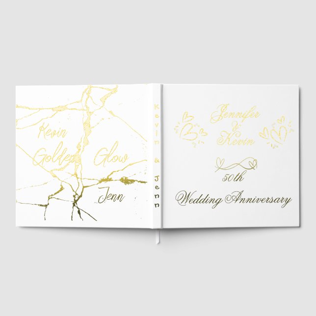 Simple Gold on White 50th Wedding Anniversary | Foil Guest Book (Full)