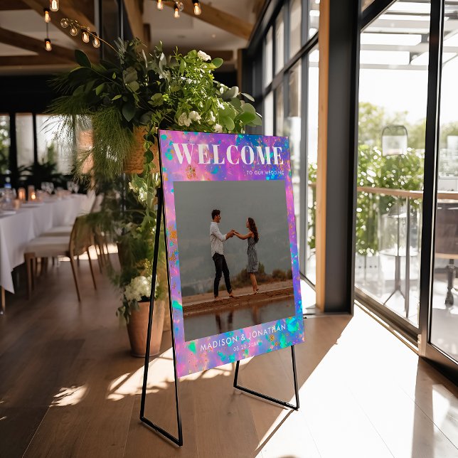 Simple Gold Opal Wedding Welcome Sign with Photo (Creator Uploaded)