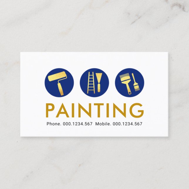 Simple Gold Painting Brush Icons Business Card (Front)