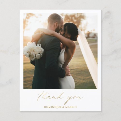 Simple Gold Photo Budget Wedding Thank You Card