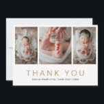 Simple Gold Photo Collage Elegant Baby Shower Thank You Card<br><div class="desc">Modern Baby Shower Thank You Card featuring a simple, minimalist design with a photo collage on the front along with baby's name and "Thank You" in faux gold. The backside has one horizontal photo (for a total of four pictures) along with your personalized message. This elegant gender neutral Thank You...</div>