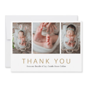 Simple Gold Photo Collage Elegant Baby Shower Thank You Card