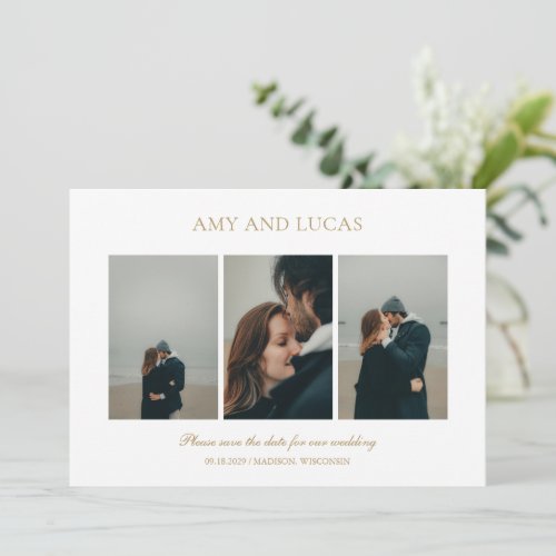 Simple Gold Photo Collage Elegant Modern Wedding Save The Date