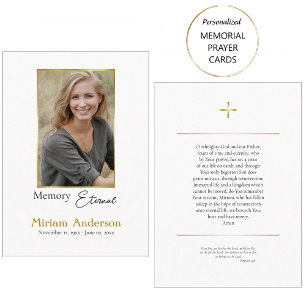Simple Gold Photo Orthodox Funeral Prayer Card
