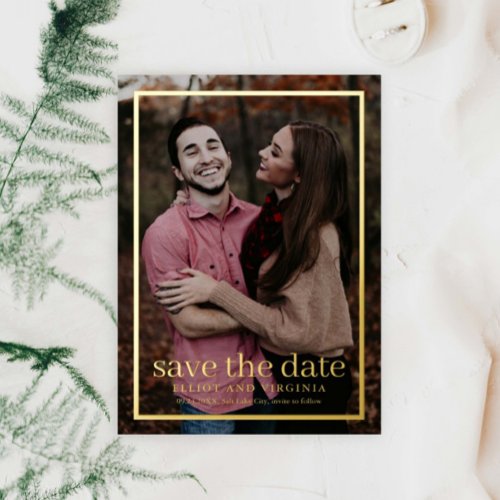Simple Gold Photo Save the Date Foil Invitation