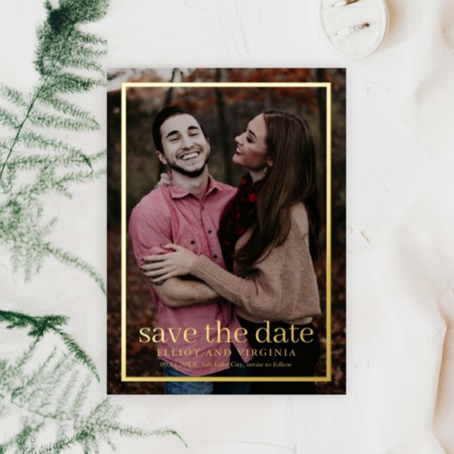 Simple Gold Photo Save the Date Foil Invitation (Creator Uploaded)