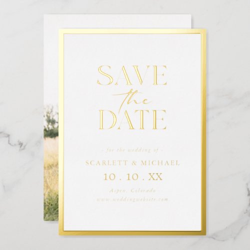 Simple Gold Photo Save The Date Foil Invitation