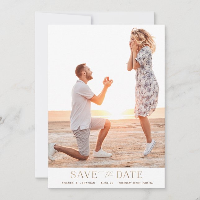 Simple Gold Photo Save the Date Invitation (Front)