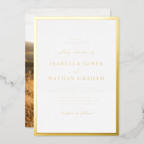 Simple Gold Photo Wedding Foil Invitation