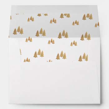 Simple Gold Pine Tree Pattern Christmas Envelope by ChristmasPaperCo at Zazzle