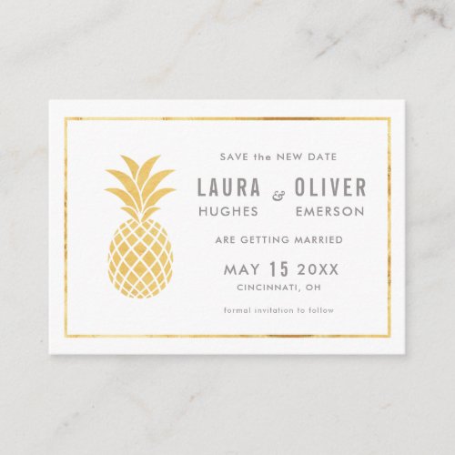 Simple Gold Pineapple Save the Date Cards