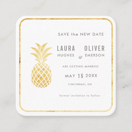 Simple Gold Pineapple Save the Date Cards