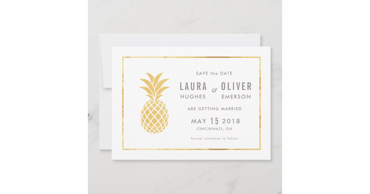 Simple Gold Pineapple Save the Date Cards | Zazzle