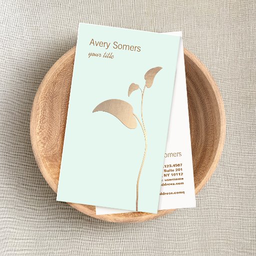 Customizable Simple Gold Leaf Light Turquoise Business Card