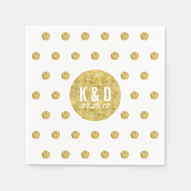 Simple Gold Polka Dots Modern Wedding Paper Napkins (Front)