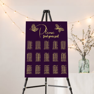 Simple gold purple butterflies seating chart foam board