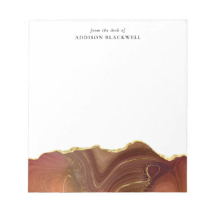 Simple Gold Red Agate Marble Personalized Notepad